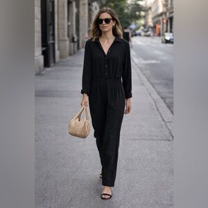 ATM Anthony Thomas Melillo Black Cotton Jumpsuit Size Small Minimalist Chic